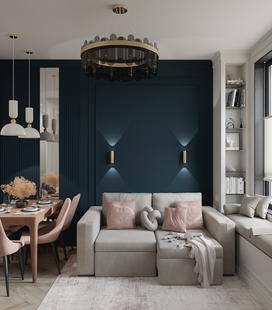 Фото № 1: Дизайн-проект двухкомнатной квартиры 61.2  м² Стиль Американская классика для ЖК Московский