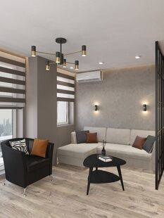 Фото № 2: Дизайн-проект однокомнатной квартиры 46.2  м² Современный стиль для ЖК Чайка