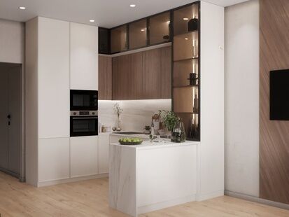 Фото № 2: Дизайн-проект трехкомнатной квартиры 90.23  м² Стиль Модернизм для ЖК Облака-2