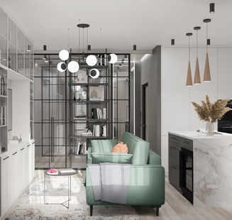 Фото № 3: Дизайн-проект трехкомнатной квартиры 57.7  м² Современный стиль для ЖК Селигер Сити