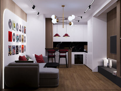 Фото № 2: Дизайн-проект двухкомнатной квартиры 41.52  м² Стиль Фьюжн для ЖК Живи в Рыбацком