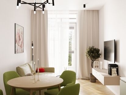 Фото № 6: Дизайн-проект двухкомнатной квартиры 38.67  м² Современный стиль для ЖК Кварталы Отрады