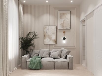 Фото № 5: Дизайн-проект однокомнатной квартиры 43.2  м² Стиль Американская классика для ЖК Филатов Луг