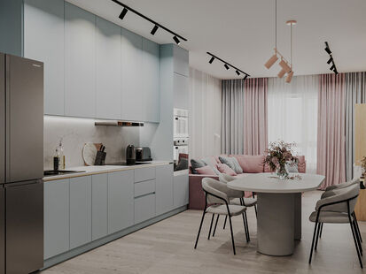 Фото № 1: Дизайн-проект четырехкомнатной квартиры 89.3  м² Современный стиль для ЖК Руставели 14