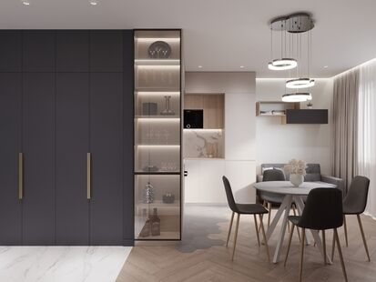 Фото № 1: Дизайн-проект трехкомнатной квартиры 52.95  м² Современный стиль для ЖК DNS Сити