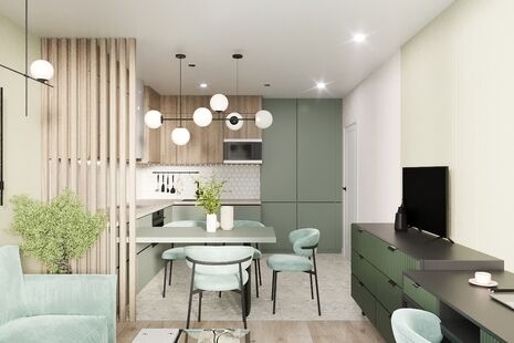 Фото № 1: Дизайн-проект трехкомнатной квартиры 64.81  м² Стиль Модернизм для ЖК Городские истории