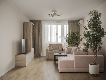 Фото № 3: Дизайн-проект трехкомнатной квартиры 79.44  м² Стиль Контемпорари для ЖК в г. Выборг