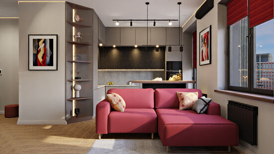 Фото № 1: Дизайн-проект двухкомнатной квартиры 52.8  м² Современный стиль для ЖК Ленинградка 58