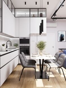 Фото № 1: Дизайн-проект трехкомнатной квартиры 77.82  м² Современный стиль для ЖК 8 Кленов