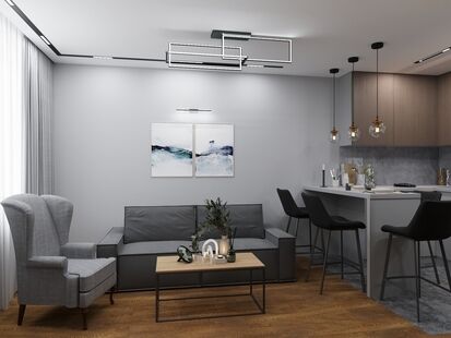 Фото № 6: Дизайн-проект двухкомнатной квартиры 41.2  м² Современный стиль для ЖК Эко Бунино