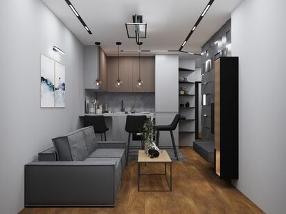 Фото № 5: Дизайн-проект двухкомнатной квартиры 41.2  м² Современный стиль для ЖК Эко Бунино