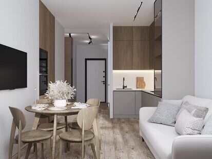 Фото № 1: Дизайн-проект четырехкомнатной квартиры 72.69  м² Современный стиль для ЖК Сиреневый