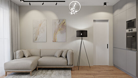 Фото № 4: Дизайн-проект двухкомнатной квартиры 46.91  м² Стиль Модернизм для ЖК Альпы