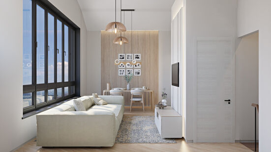 Фото № 4: Дизайн-проект трехкомнатной квартиры 78.49  м² Стиль Модернизм для ЖК Панорама