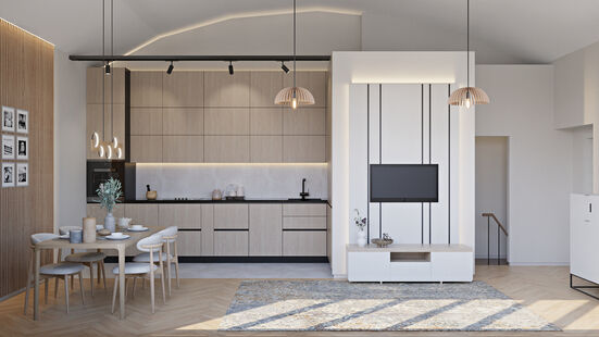 Фото № 3: Дизайн-проект трехкомнатной квартиры 78.49  м² Стиль Модернизм для ЖК Панорама