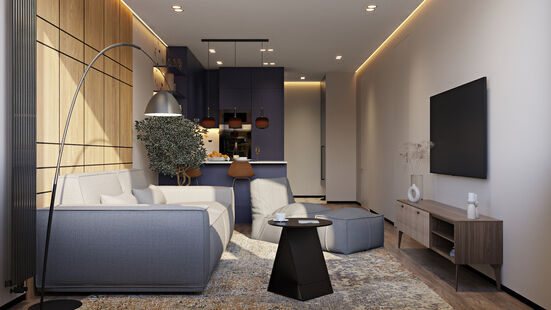 Фото № 1: Дизайн-проект двухкомнатной квартиры 53.45  м² Современный стиль для ЖК Парус