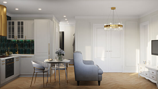 Фото № 4: Дизайн-проект трехкомнатной квартиры 46.89  м² Современная классика для ЖК Московский