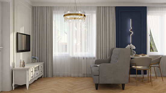 Фото № 1: Дизайн-проект трехкомнатной квартиры 46.89  м² Современная классика для ЖК Московский