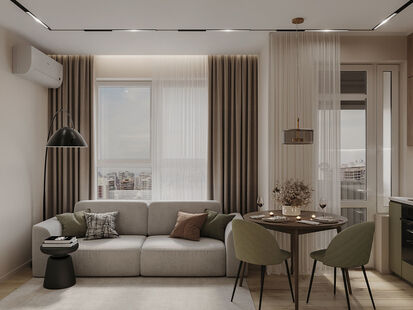 Фото № 3: Дизайн-проект двухкомнатной квартиры 41.64  м² Стиль Модернизм для ЖК Датский квартал