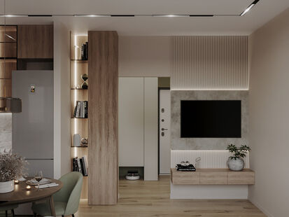 Фото № 5: Дизайн-проект двухкомнатной квартиры 41.64  м² Стиль Модернизм для ЖК Датский квартал