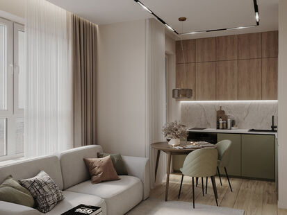 Фото № 2: Дизайн-проект двухкомнатной квартиры 41.64  м² Стиль Модернизм для ЖК Датский квартал