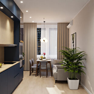 Фото № 6: Дизайн-проект трехкомнатной квартиры 58.26  м² Стиль Модернизм для ЖК Рафинад