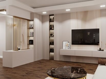 Фото № 6: Дизайн-проект двухкомнатной квартиры 89.76  м² Современная классика для ЖК Аэробус