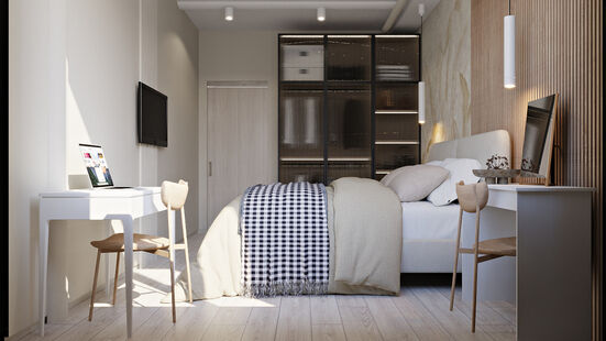 Фото № 1: Дизайн-проект четырехкомнатной квартиры 94.79  м² Современный стиль для ЖК Амград