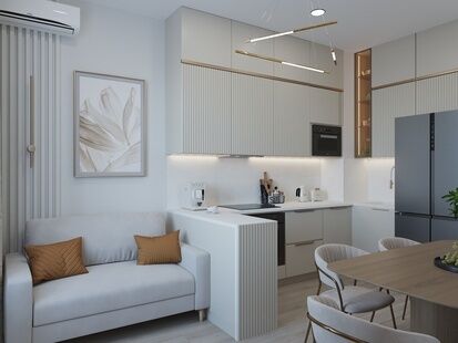 Фото № 2: Дизайн-проект трехкомнатной квартиры 82.5  м² Стиль Модернизм для ЖК Пироговская Ривьера