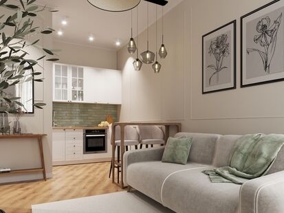 Фото № 5: Дизайн-проект двухкомнатной квартиры 43.43  м² Стиль Прованс для ЖК Лесная Отрада