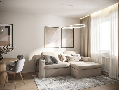 Фото № 4: Дизайн-проект двухкомнатной квартиры 45.97  м² Современный стиль для ЖК Life-Варшавская