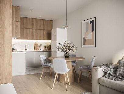 Фото № 1: Дизайн-проект двухкомнатной квартиры 45.97  м² Современный стиль для ЖК Life-Варшавская