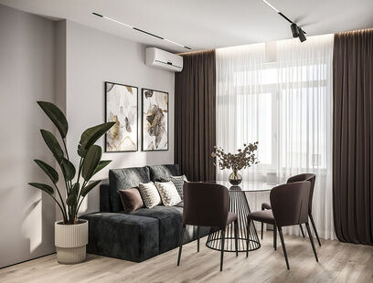 Фото № 1: Дизайн-проект двухкомнатной квартиры 45.14  м² Стиль Модернизм для ЖК Аврора 2