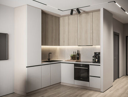 Фото № 3: Дизайн-проект двухкомнатной квартиры 45.14  м² Стиль Модернизм для ЖК Аврора 2