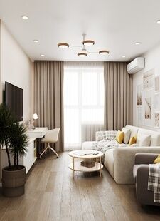 Фото № 1: Дизайн-проект однокомнатной квартиры 38.22  м² Скандинавский стиль для ЖК Царицыно