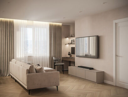 Фото № 4: Дизайн-проект двухкомнатной квартиры 41.26  м² Стиль Контемпорари для ЖК Forest