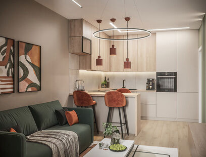 Фото № 3: Дизайн-проект трехкомнатной квартиры 70.34  м² Стиль Модернизм для ЖК Заречье Парк