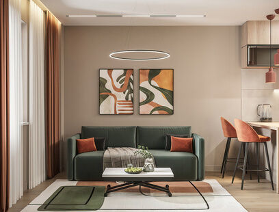 Фото № 6: Дизайн-проект трехкомнатной квартиры 70.34  м² Стиль Модернизм для ЖК Заречье Парк