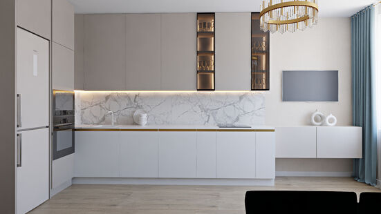 Фото № 3: Дизайн-проект двухкомнатной квартиры 47.0  м² Стиль Контемпорари для ЖК AFI Tower