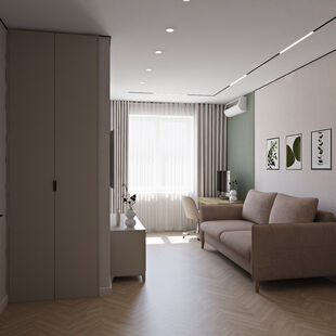 Фото № 2: Дизайн-проект двухкомнатной квартиры 42.81  м² Стиль Контемпорари для ЖК Московский