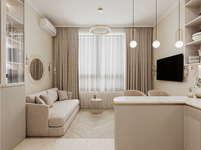 Фото № 4: Дизайн-проект двухкомнатной квартиры 44.45  м² Стиль Модернизм для ЖК Остров