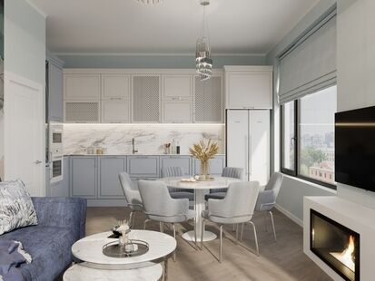 Фото № 1: Дизайн-проект четырехкомнатной квартиры 119.59  м² Современная классика для ЖК Остров