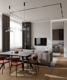 Фото № 1: Дизайн-проект трехкомнатной квартиры 87.9  м² Современный стиль для ЖК River House