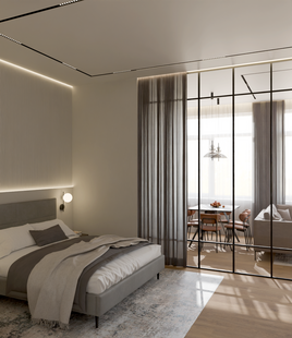 Фото № 6: Дизайн-проект трехкомнатной квартиры 87.9  м² Современный стиль для ЖК River House