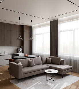 Фото № 2: Дизайн-проект трехкомнатной квартиры 87.9  м² Современный стиль для ЖК River House