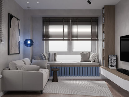 Фото № 1: Дизайн-проект двухкомнатной квартиры 41.7  м² Современный стиль для ЖК Ильинские Луга