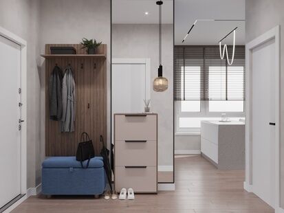 Фото № 5: Дизайн-проект двухкомнатной квартиры 41.7  м² Современный стиль для ЖК Ильинские Луга