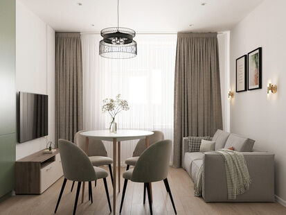 Фото № 3: Дизайн-проект двухкомнатной квартиры 43.0  м² Стиль Контемпорари для ЖК Высота 56