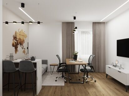 Фото № 3: Дизайн-проект квартиры-студии 30.06  м² Стиль Модернизм для ЖК Friends