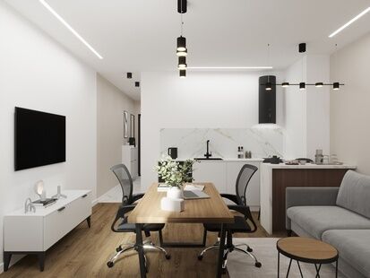 Фото № 1: Дизайн-проект квартиры-студии 30.06  м² Стиль Модернизм для ЖК Friends